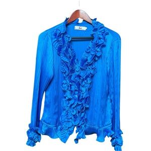 Rossi Roma Y2K silk blend rubbed ruffle top I. Blue size XL